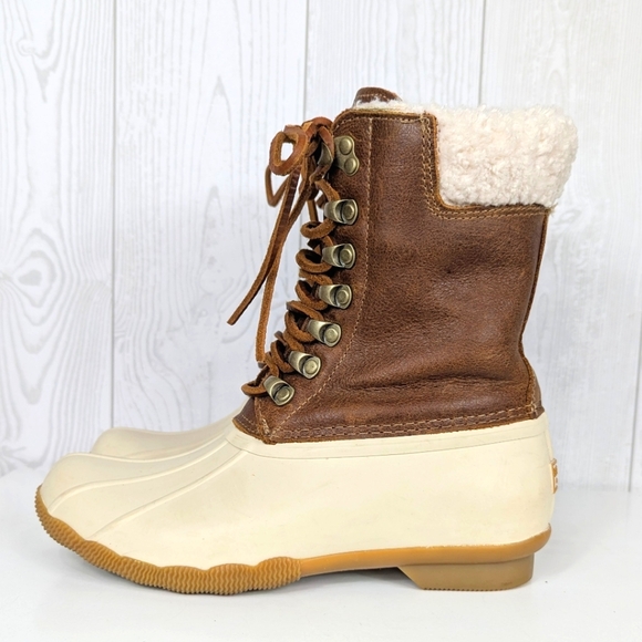Sperry Tall Saltwater Duckboots Women's Size 6 Top Sider Brown Leather and Cream - Picture 10 of 14